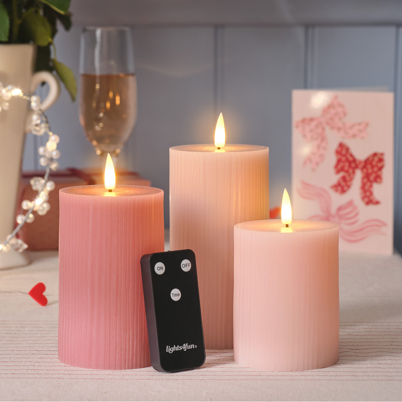3 Bougies Piliers TruGlow® Rose Pâle à LED