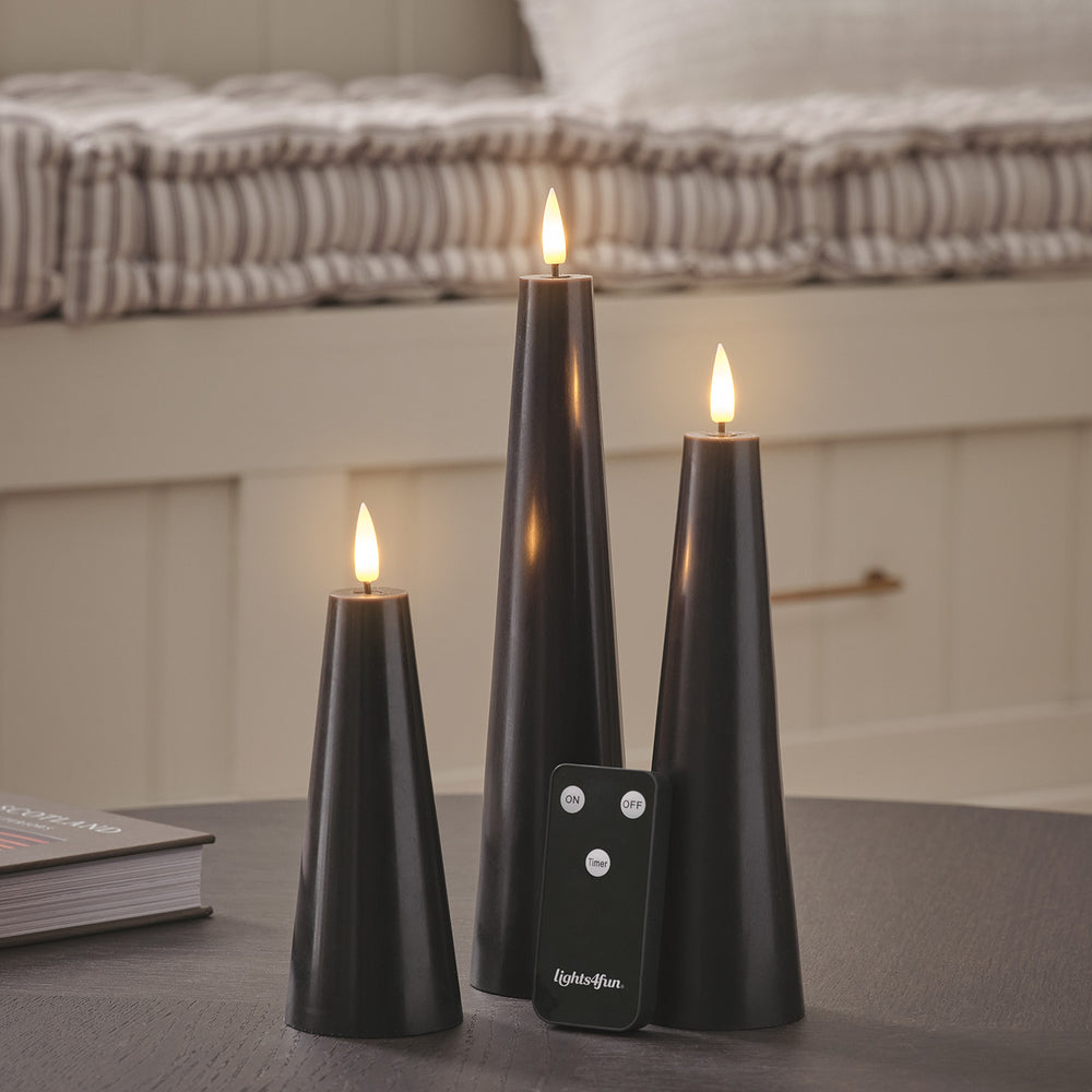 3 Bougies Coniques Noires TruGlow®