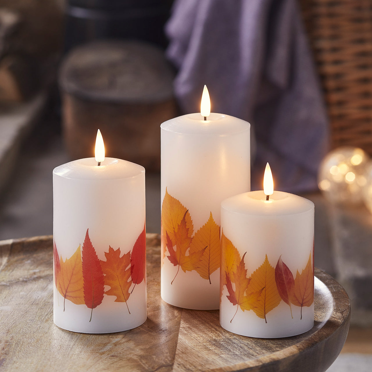 CozierGlow Lot De 3 Bougies Piliers En Cire Véritable 3D Sans Flamme CozierGlow Lot De 3 Bougies Piliers En Cire Véritable 3D Sans Flamme