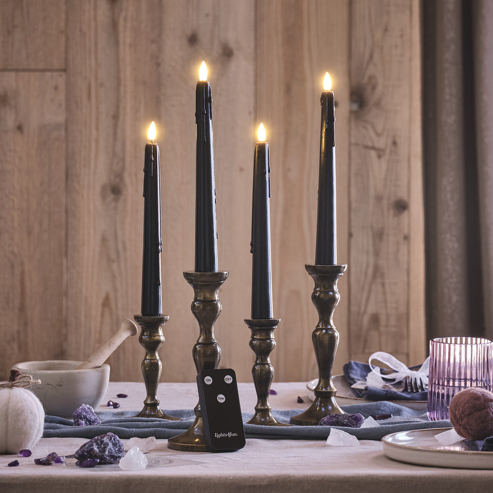 4 Chandelles TruGlow® Noires à Cire Coulante avec Télécommande