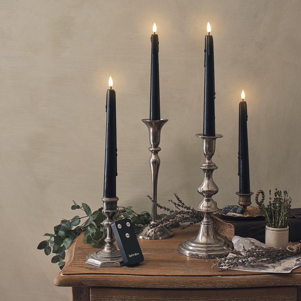 4 Chandelles TruGlow® Noires à Cire Coulante avec Télécommande
