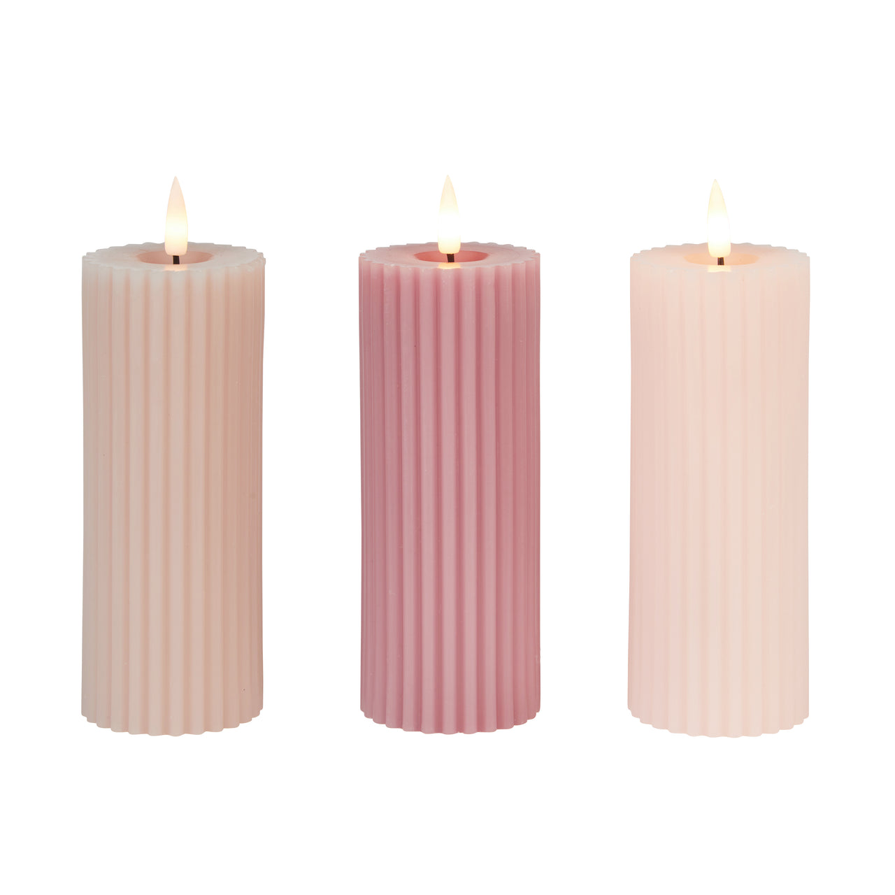 3 Bougies Piliers Fines Striées TruGlow® Rose