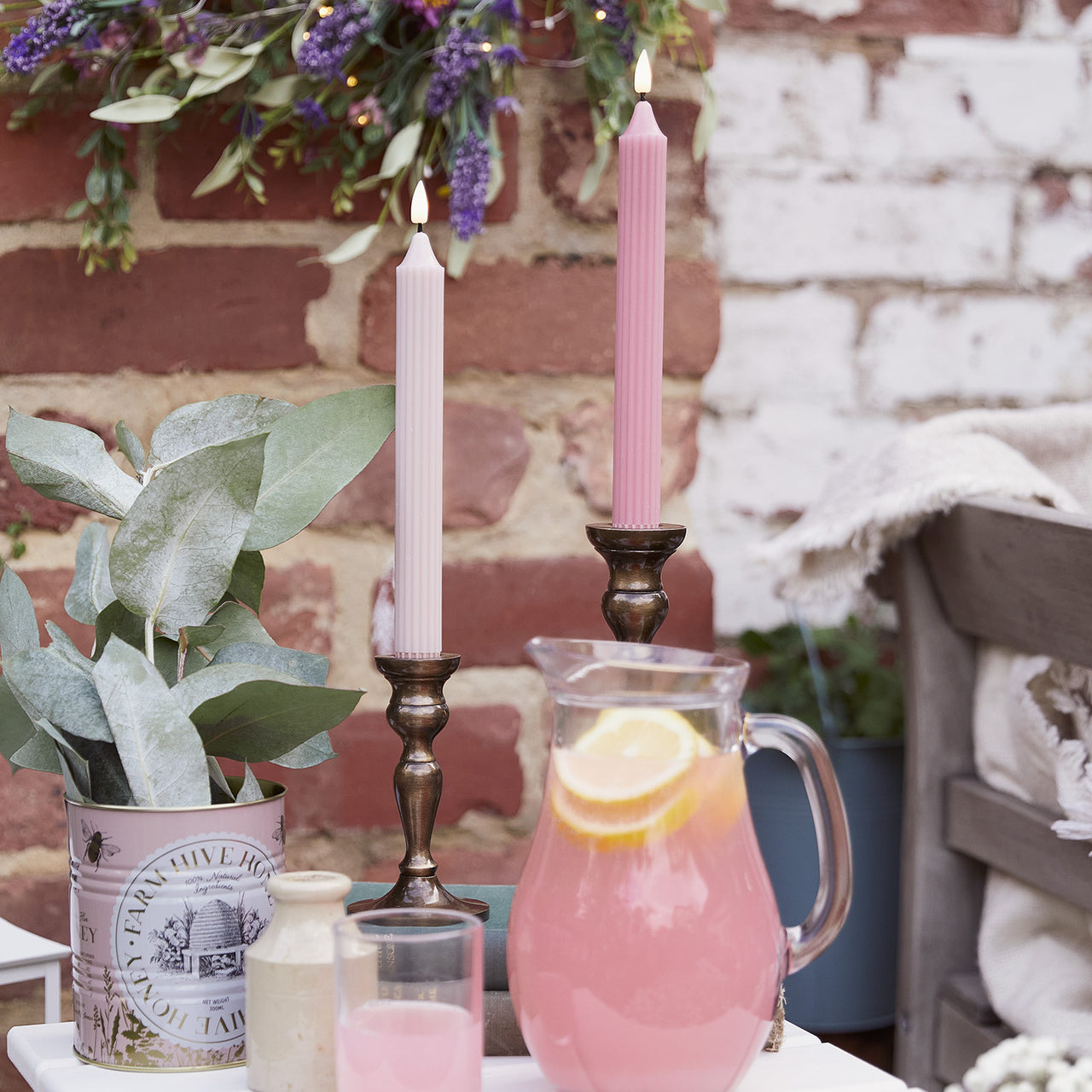 6 Chandelles Striées Rose Truglow® avec Télécommande
