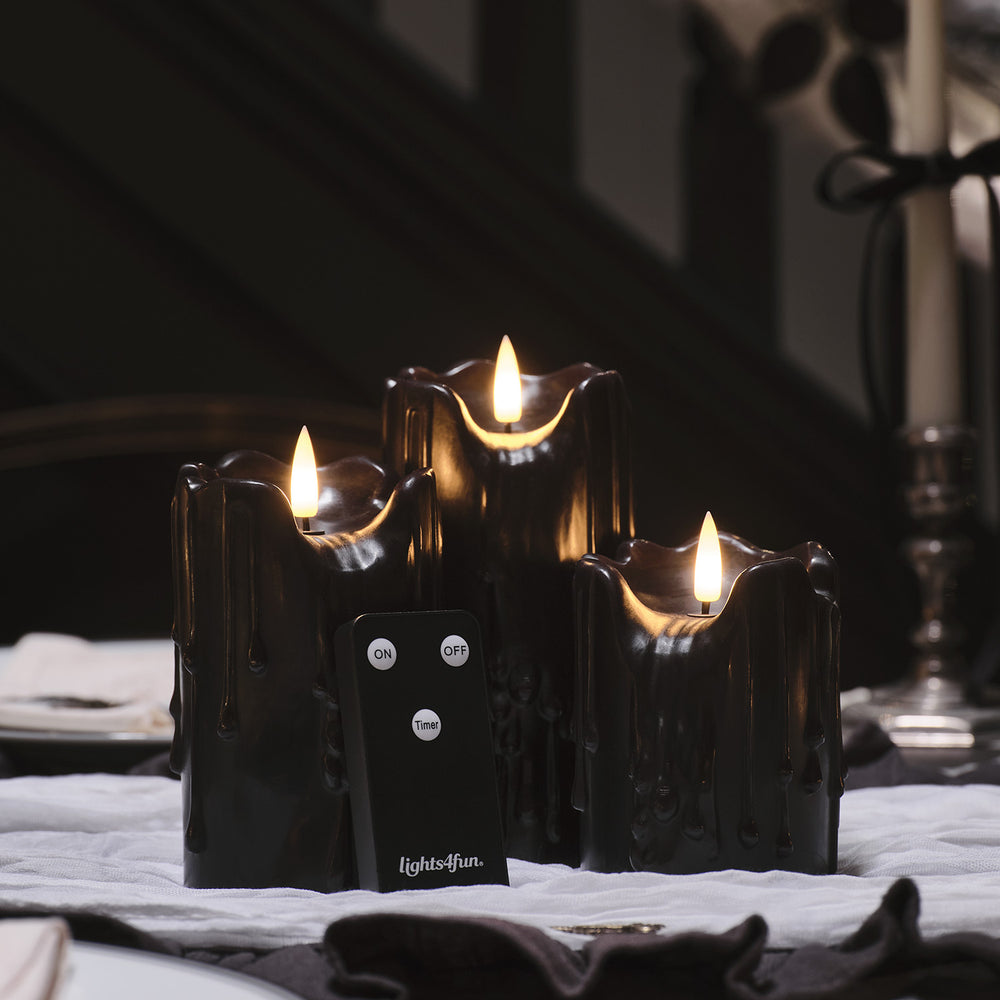 3 Bougies Noires TruGlow® à Effet Cire Fondue