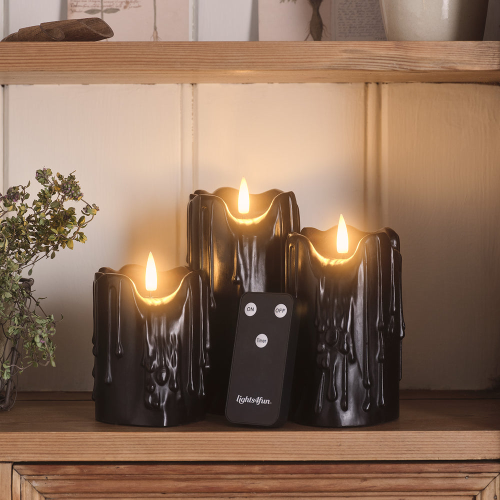3 Bougies Noires TruGlow® à Effet Cire Fondue