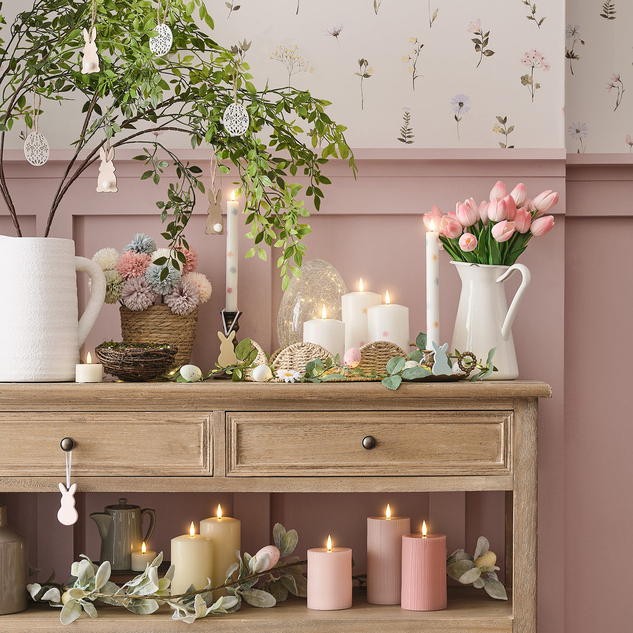 Lot de 3 Bougies Piliers Télécommandées TruGlow® à Motif Fleurs Printanières