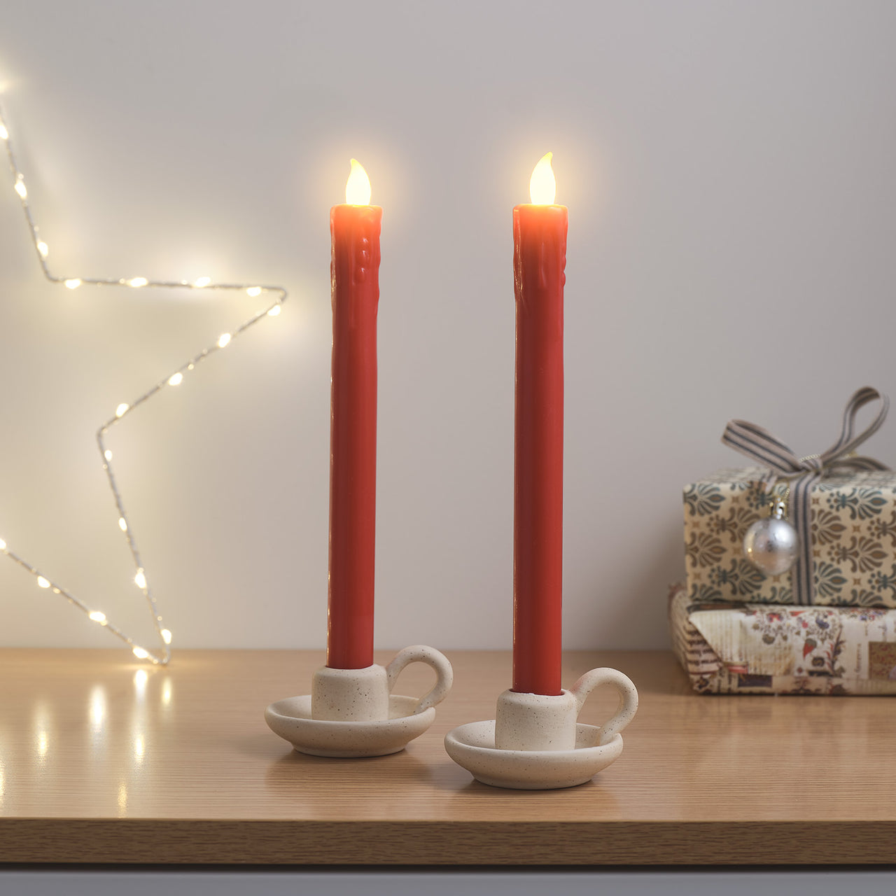 Lot de 2 Chandelles en Cire Rouge avec Télécommande