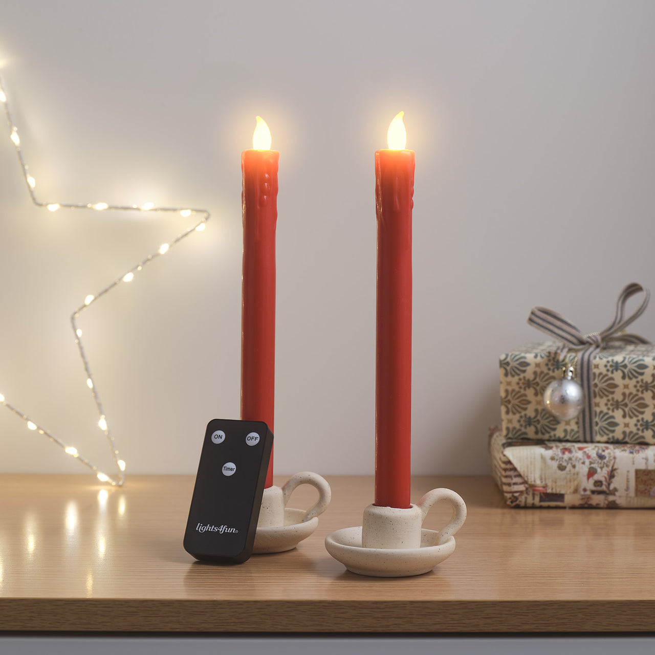 Lot de 2 Chandelles en Cire Rouge avec Télécommande