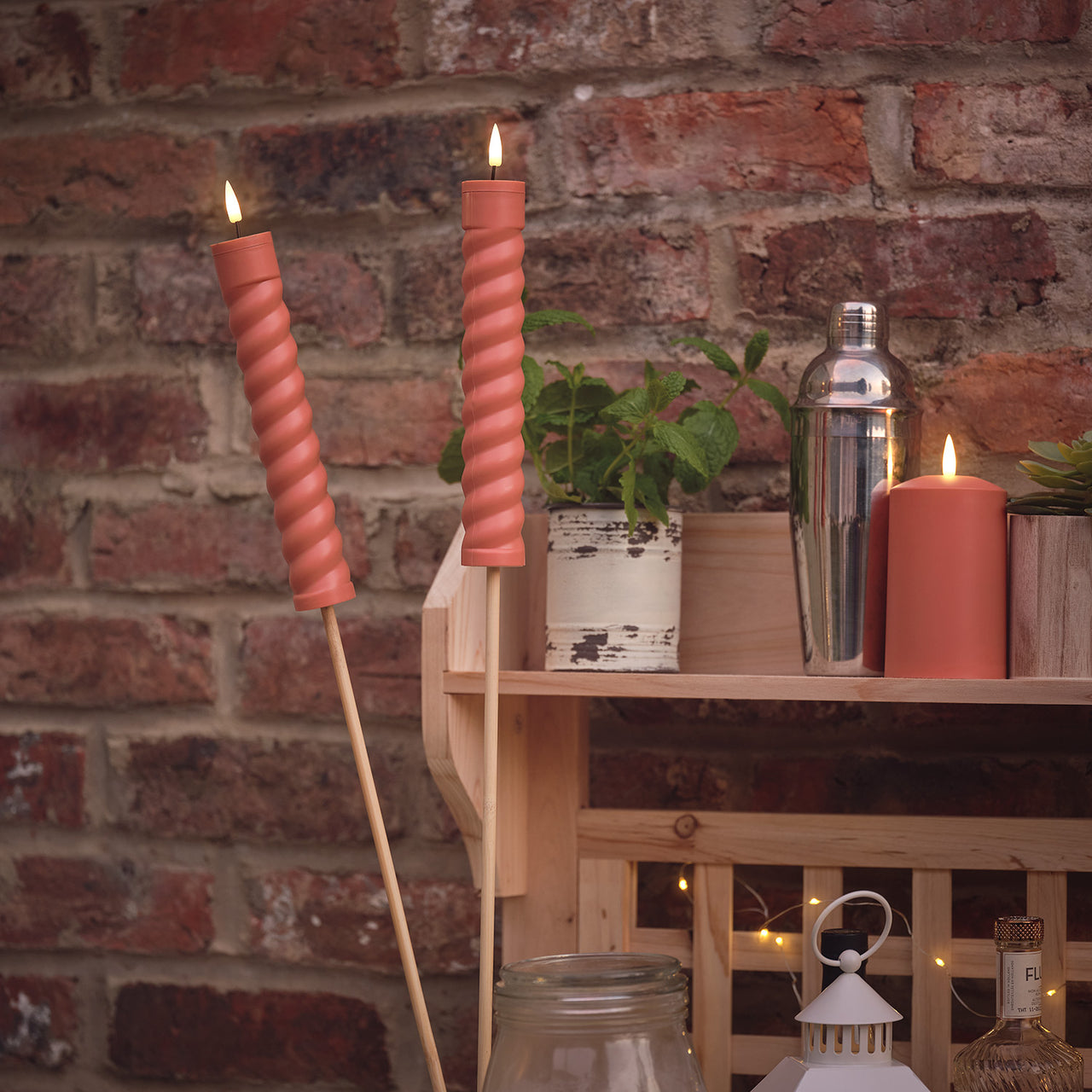 Lot de 4 Bougies Torches Solaires TruGlow® Couleur Terracotta