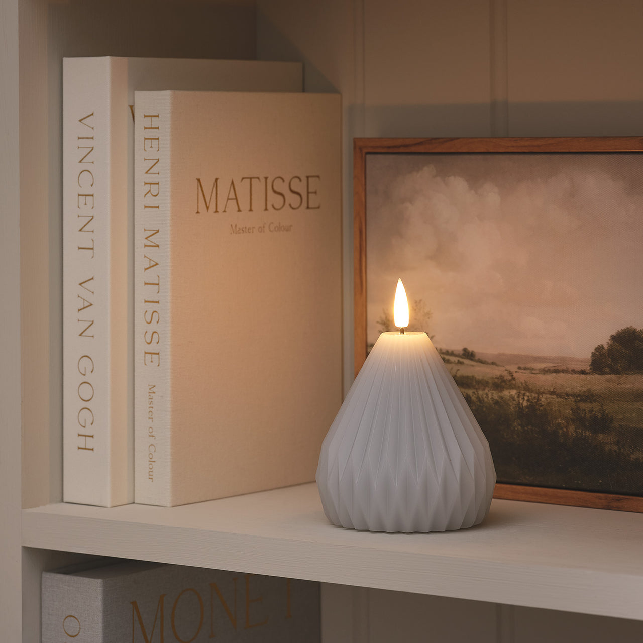 Bougie LED TruGlow® Grise au Design Géométrique