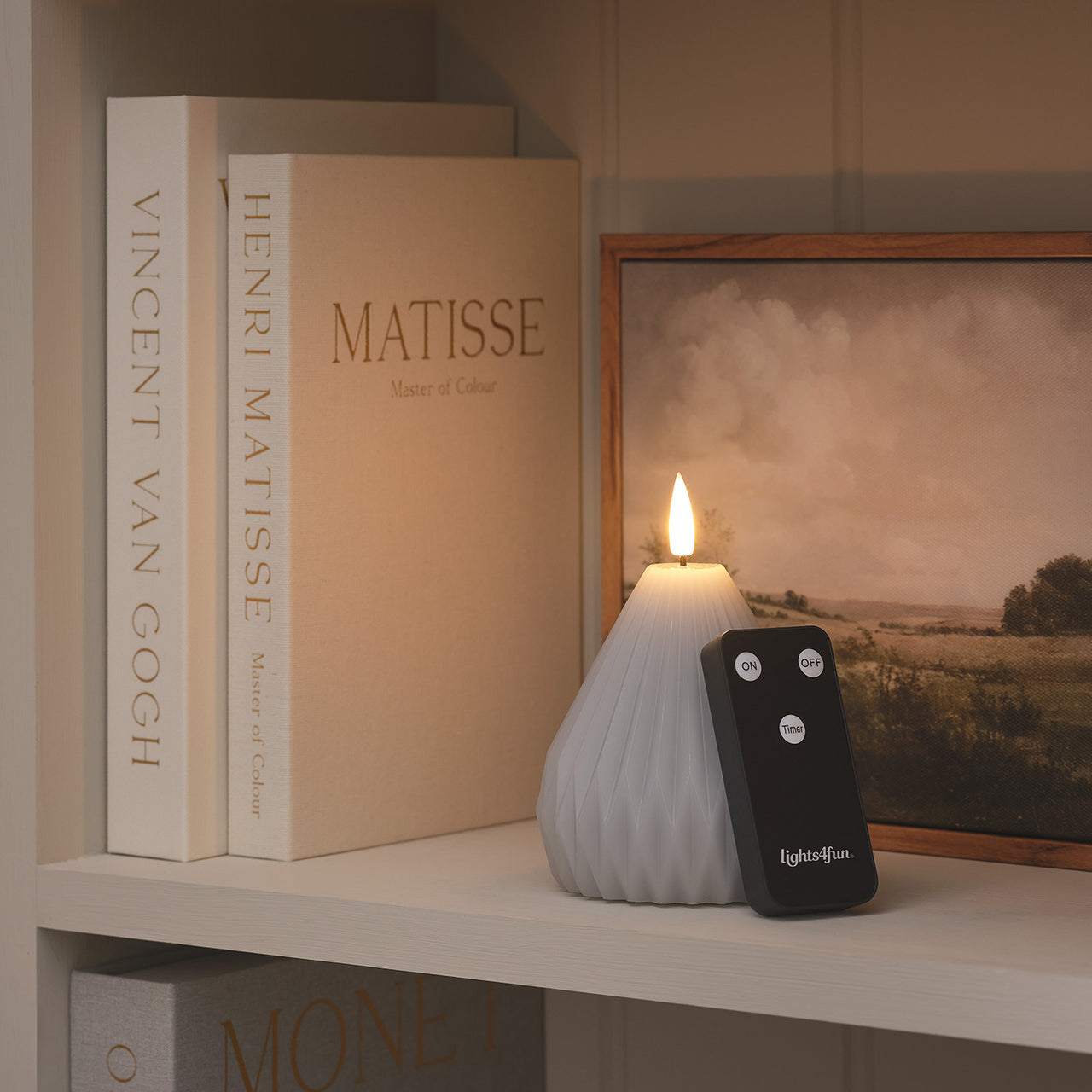 Bougie LED TruGlow® Grise au Design Géométrique