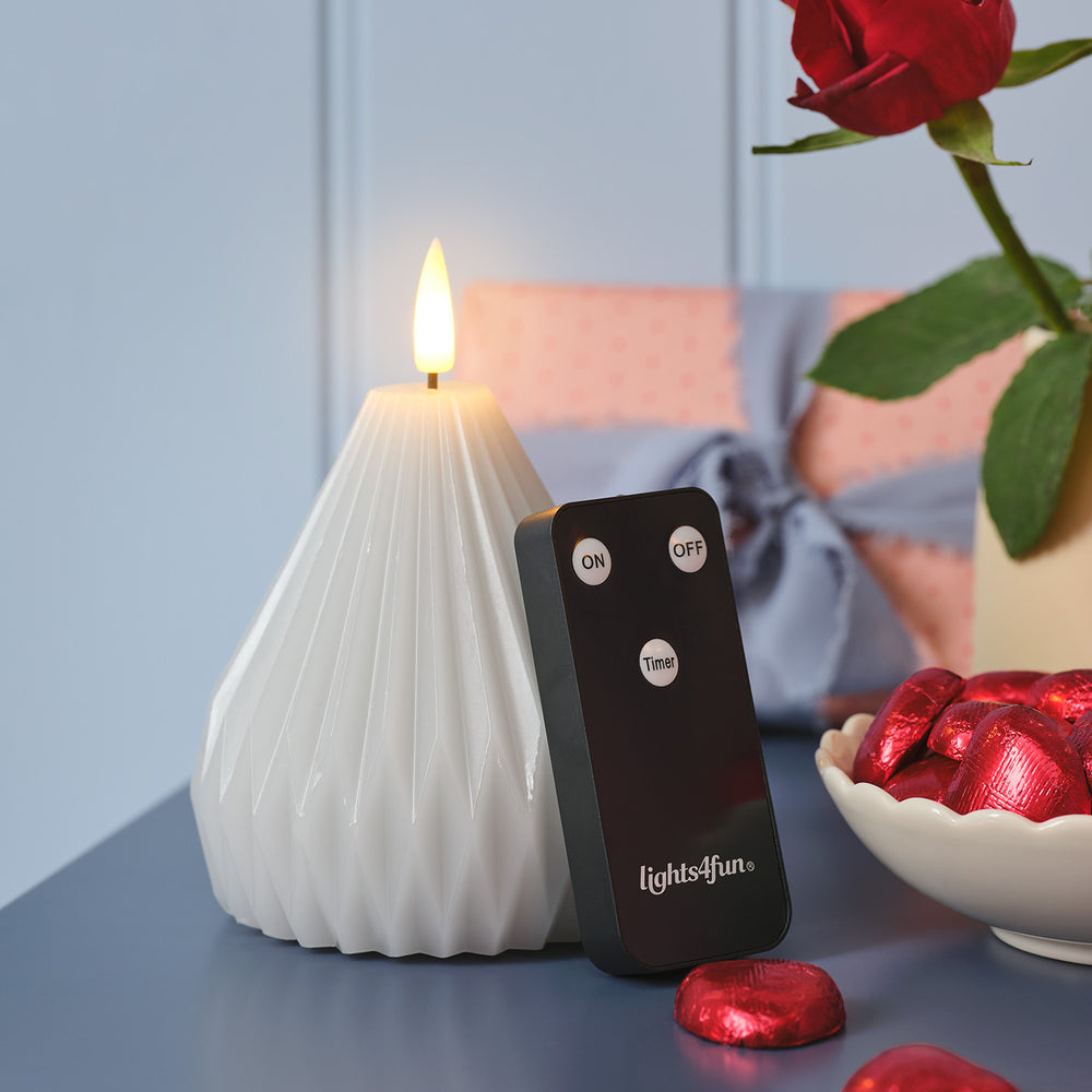 Bougie LED TruGlow® Grise au Design Géométrique