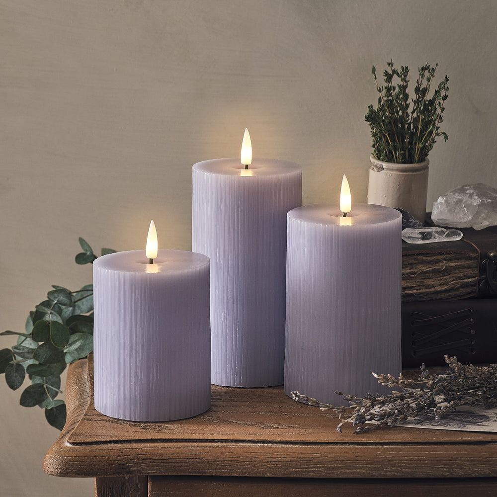 3 Bougies LED TruGlow® Lilas Rainurées avec Télécommande
