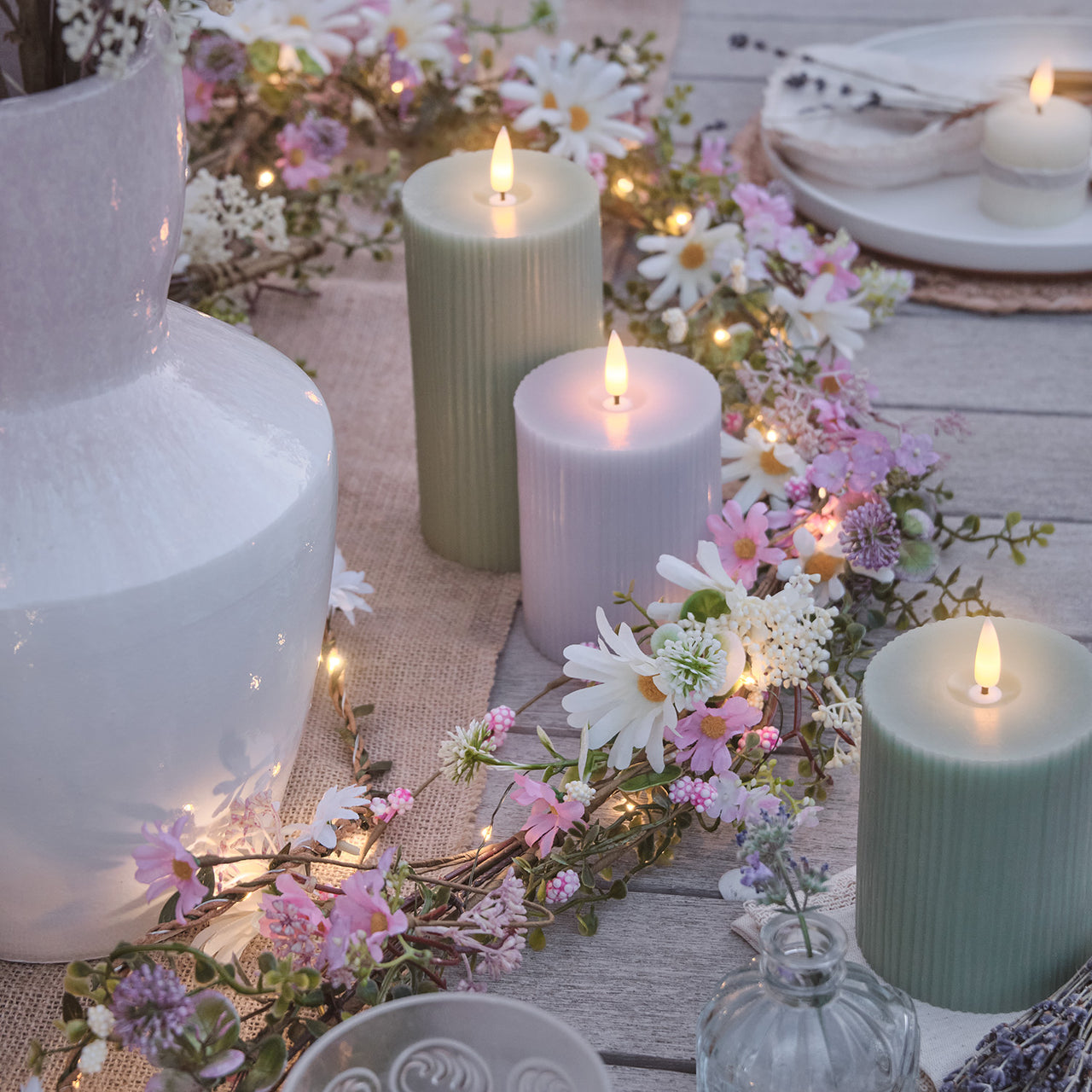 3 Bougies LED TruGlow® Lilas Rainurées avec Télécommande