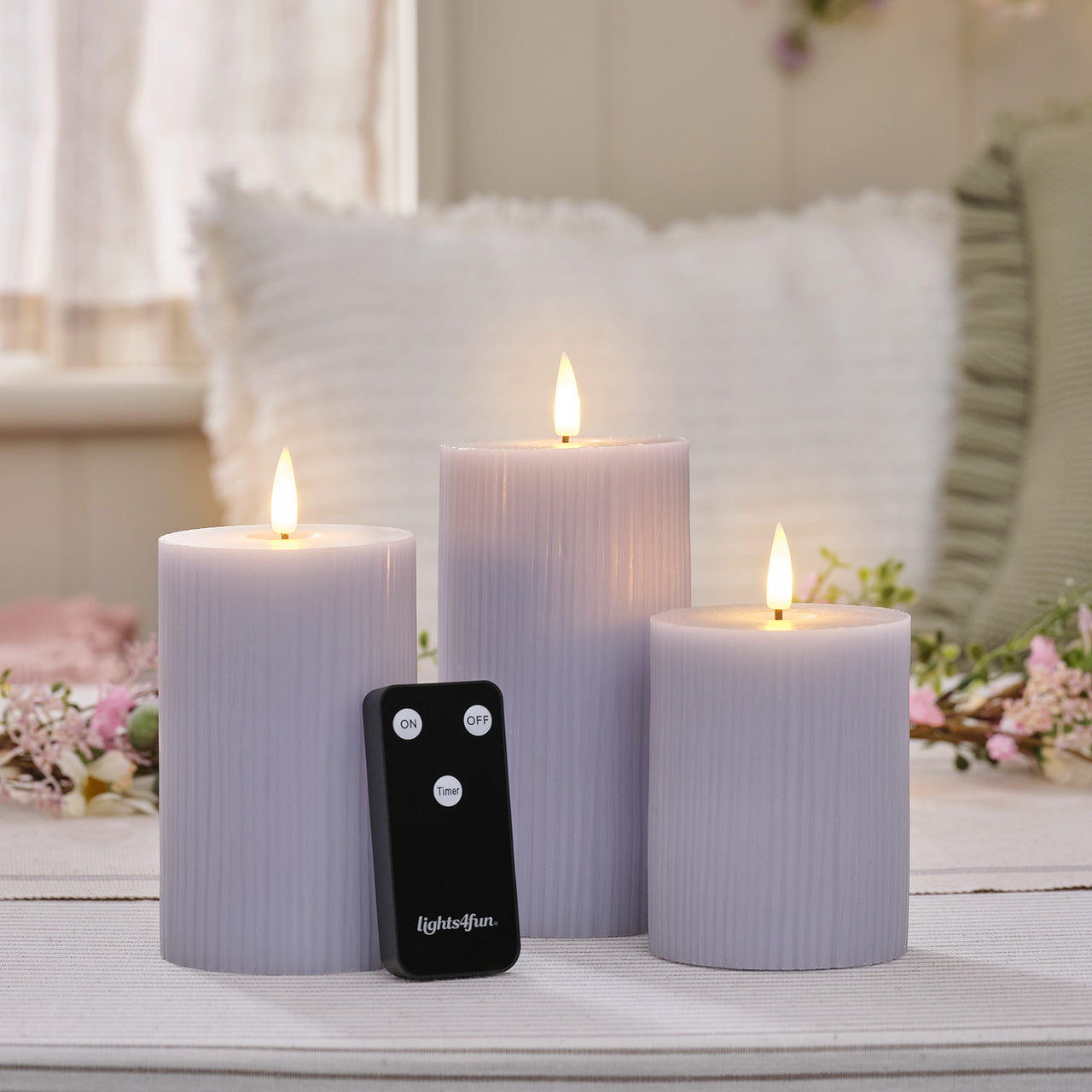 3 Bougies LED TruGlow® Lilas Rainurées avec Télécommande