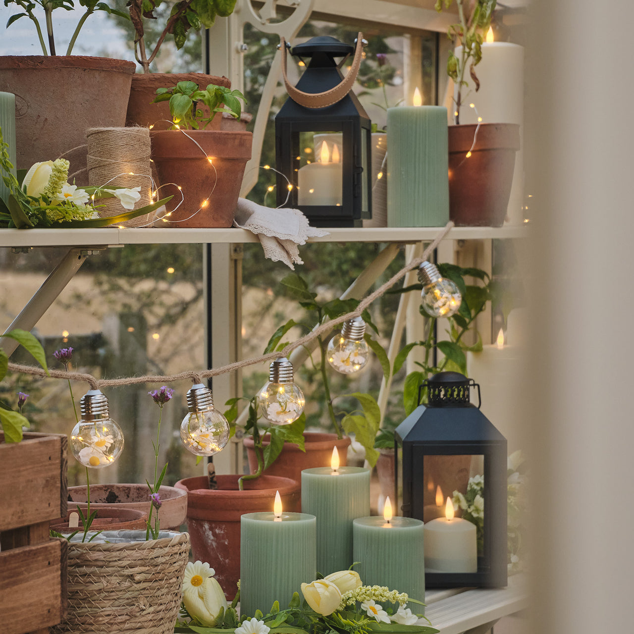 3 Bougies LED TruGlow® Vert Sauge Rainurées avec Télécommande