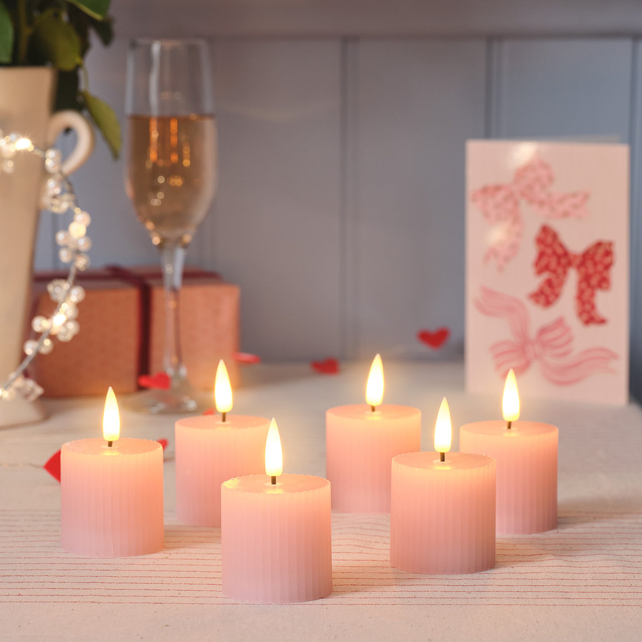 6 Bougies Votives LED TruGlow® Rose Poudré Rainurées avec Télécommande