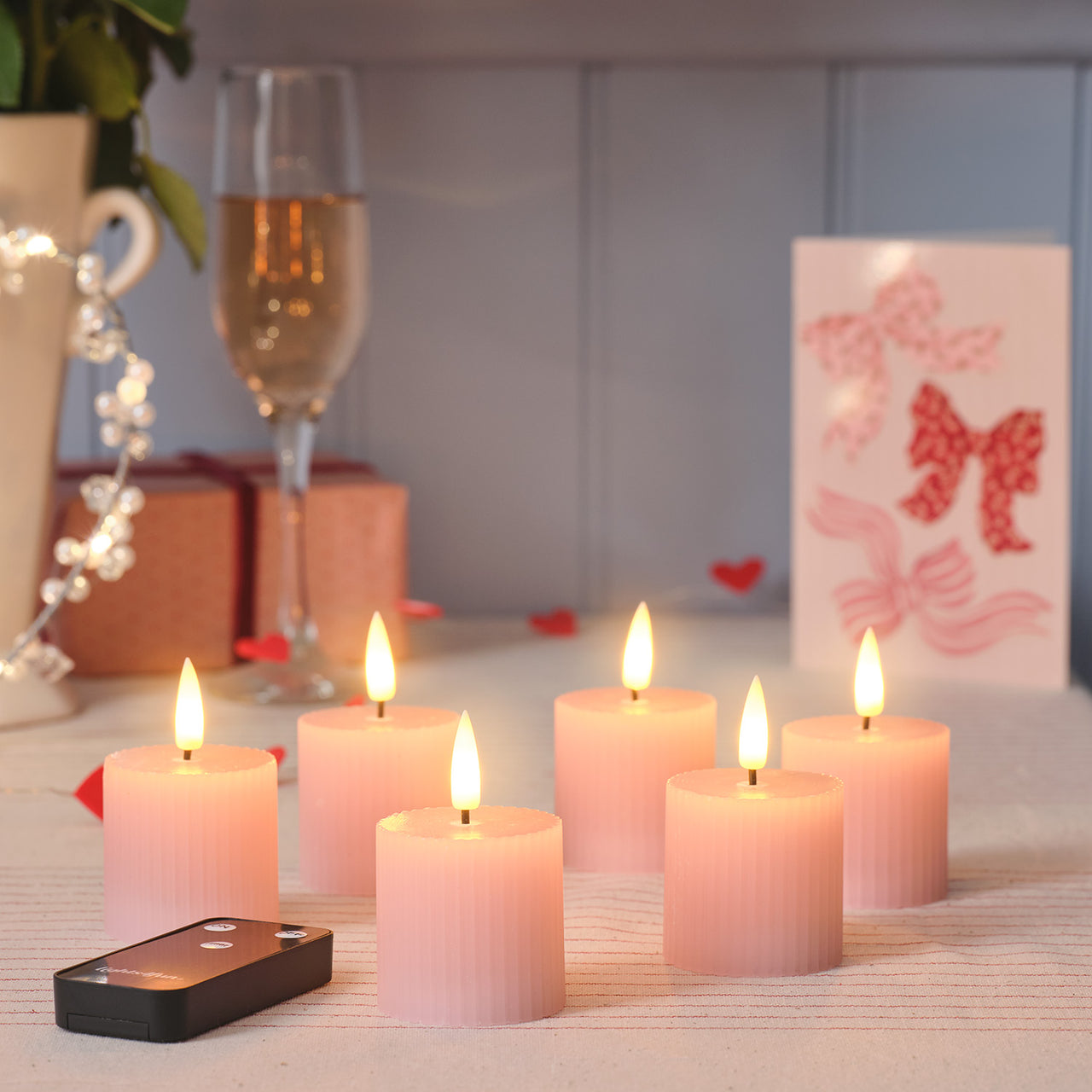 6 Bougies Votives LED TruGlow® Rose Poudré Rainurées avec Télécommande