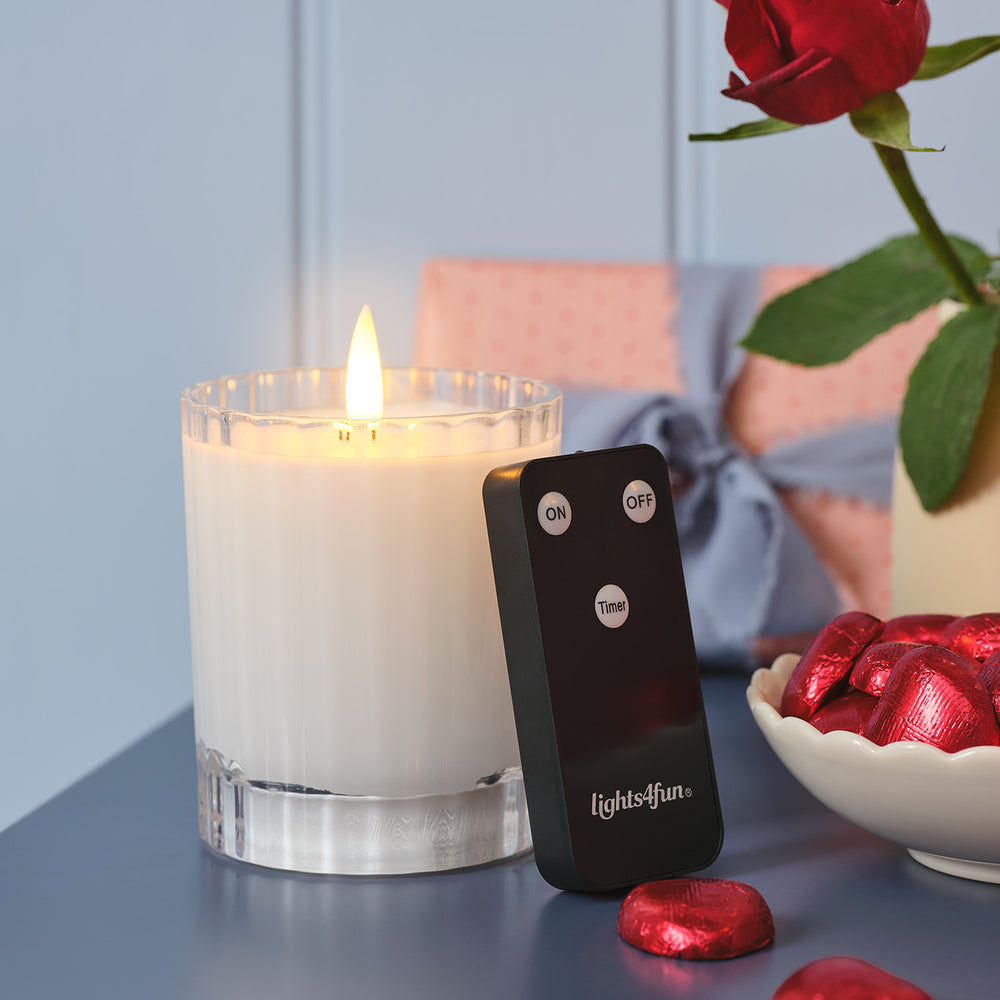 Bougie LED TruGlow®, Photophore en Verre Strié avec Télécommande