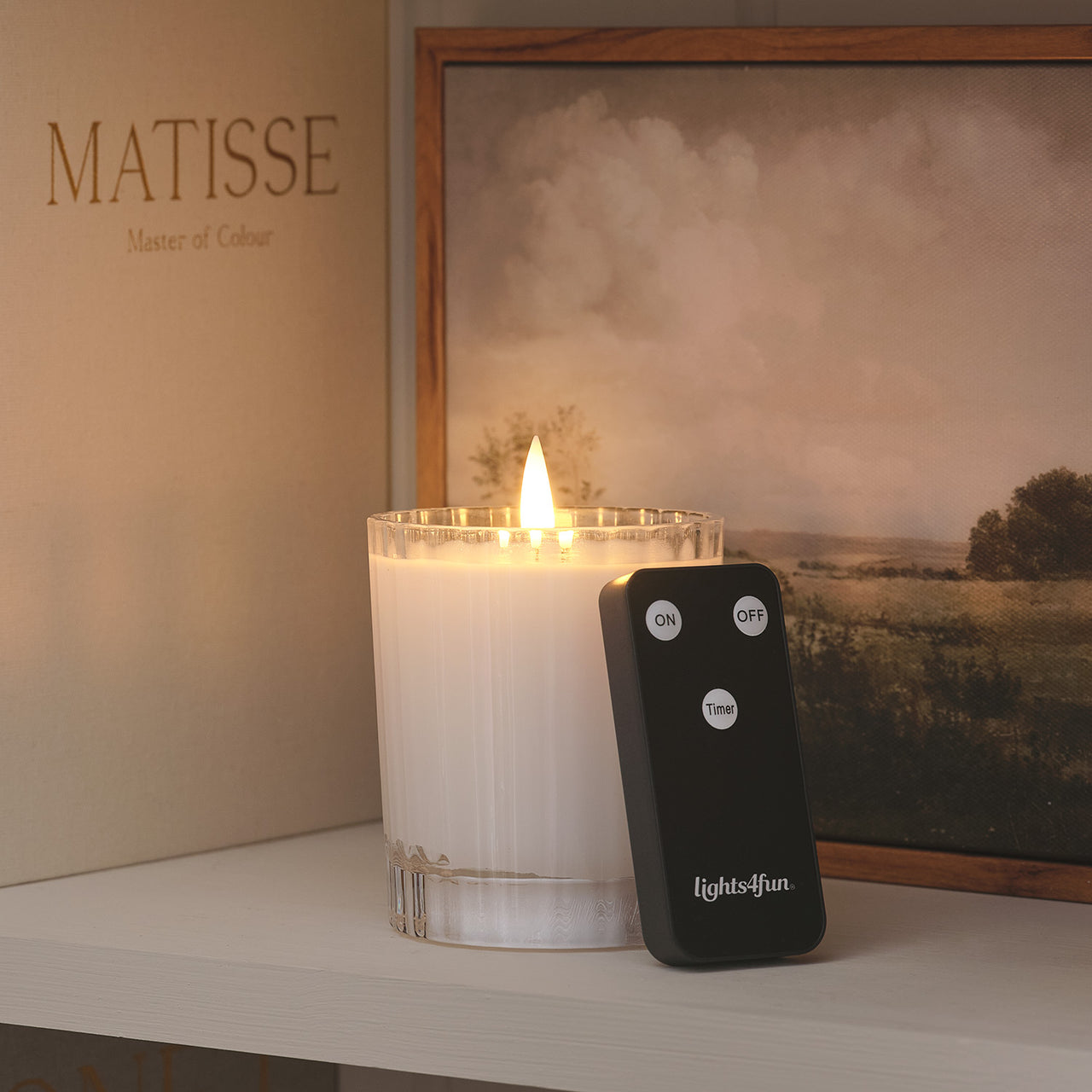 Bougie LED TruGlow®, Photophore en Verre Strié avec Télécommande