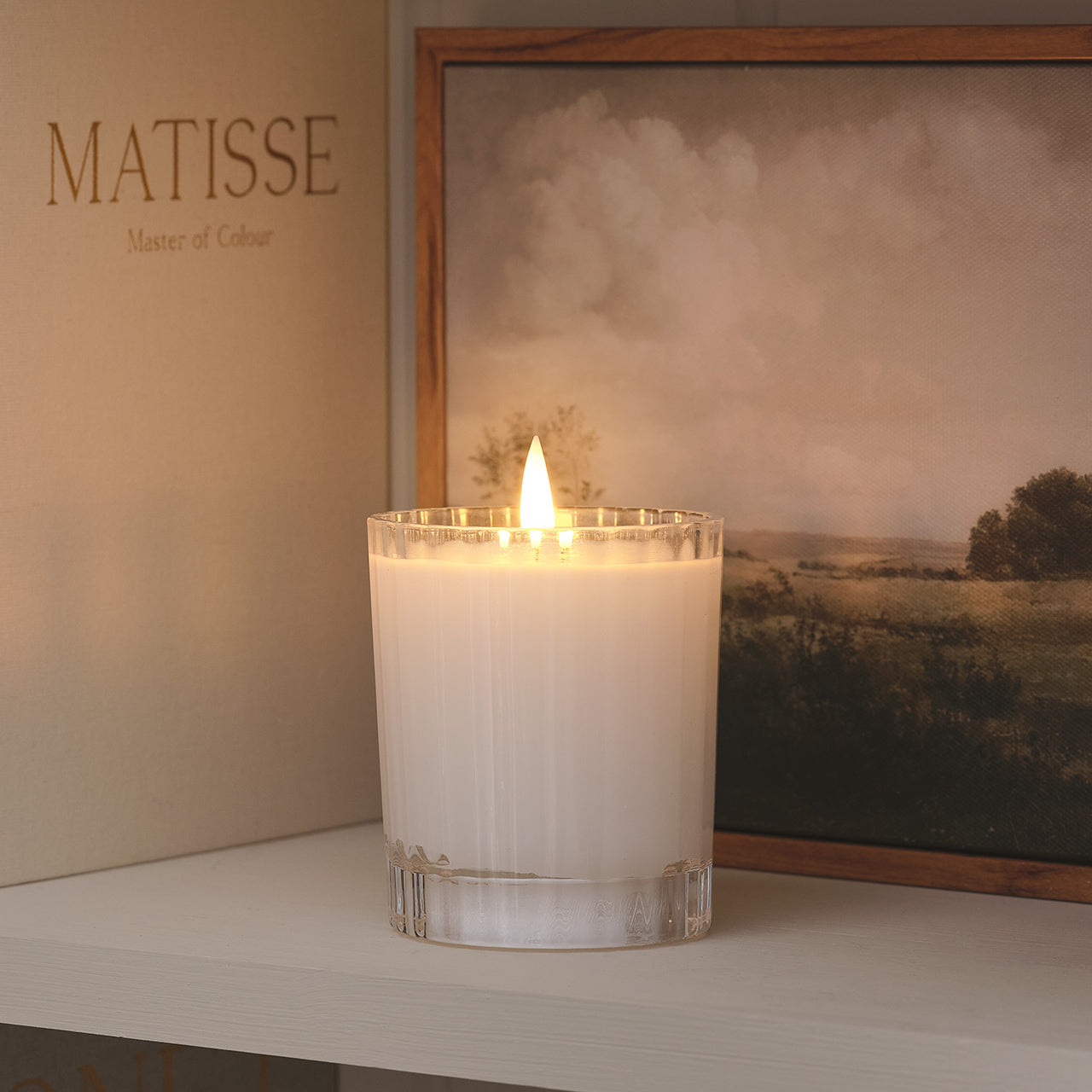 Bougie LED TruGlow®, Photophore en Verre Strié avec Télécommande