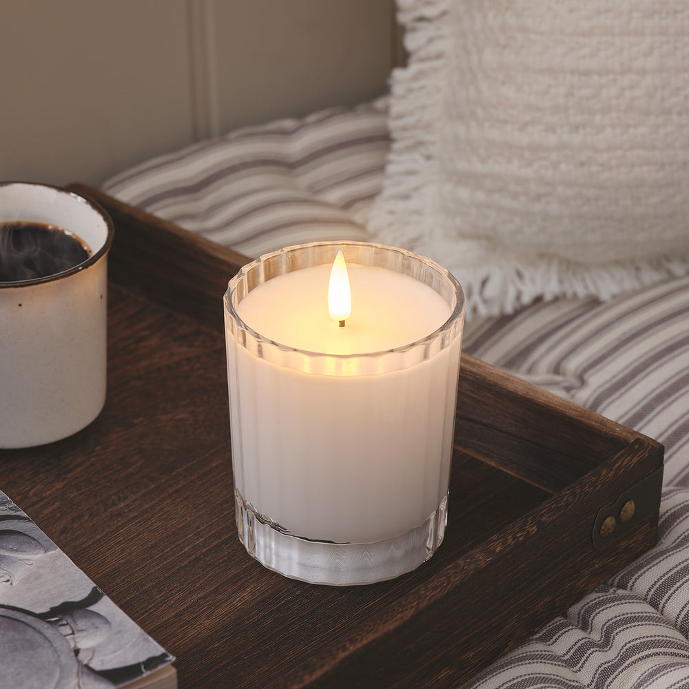 Bougie LED TruGlow®, Photophore en Verre Strié avec Télécommande