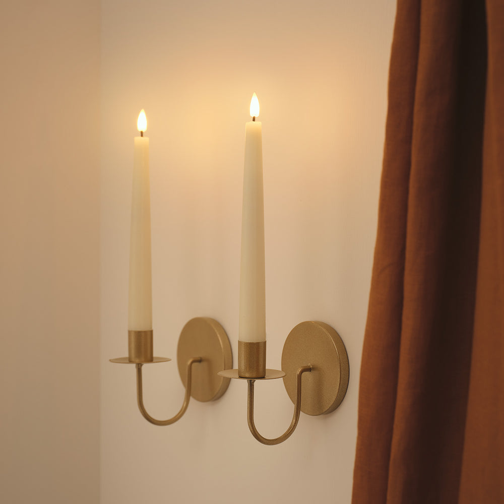 Lot de 2 Chandelles LED TruGlow® Ivoire avec Appliques Murales Dorées et Télécommande