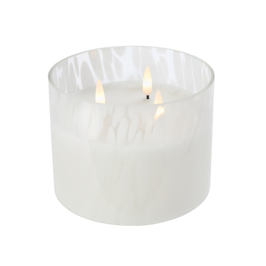 Bougie LED TruGlow® en Verre Confetti Blanc à 3 Mèches avec Télécommande