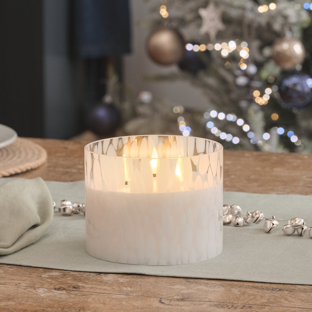 Bougie LED TruGlow® en Verre Confetti Blanc à 3 Mèches avec Télécommande