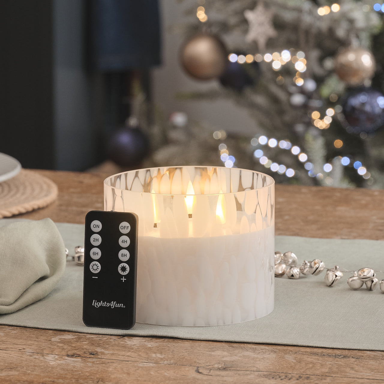 Bougie LED TruGlow® en Verre Confetti Blanc à 3 Mèches avec Télécommande