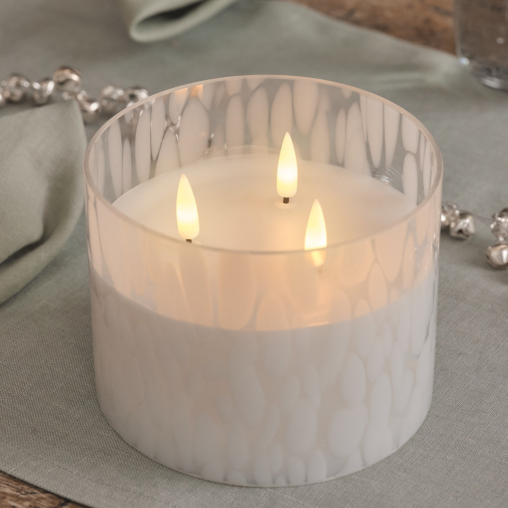 Bougie LED TruGlow® en Verre Confetti Blanc à 3 Mèches avec Télécommande