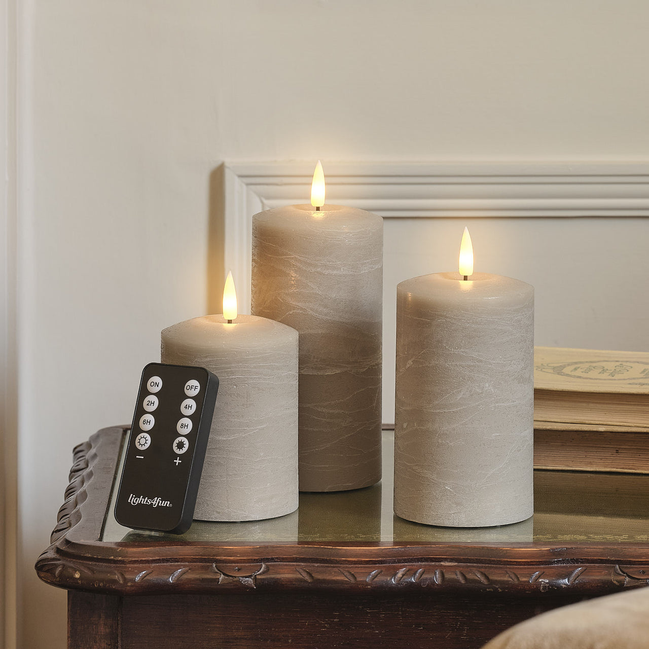 Lot de 3 Bougies LED TruGlow® Effet Patiné Taupe avec Télécommande