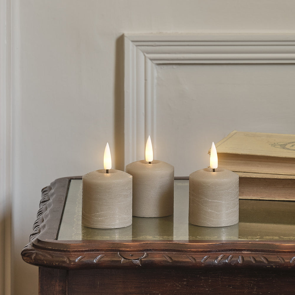 Lot de 3 Bougies LED Votives TruGlow® Effet Patiné Taupe avec Télécommande