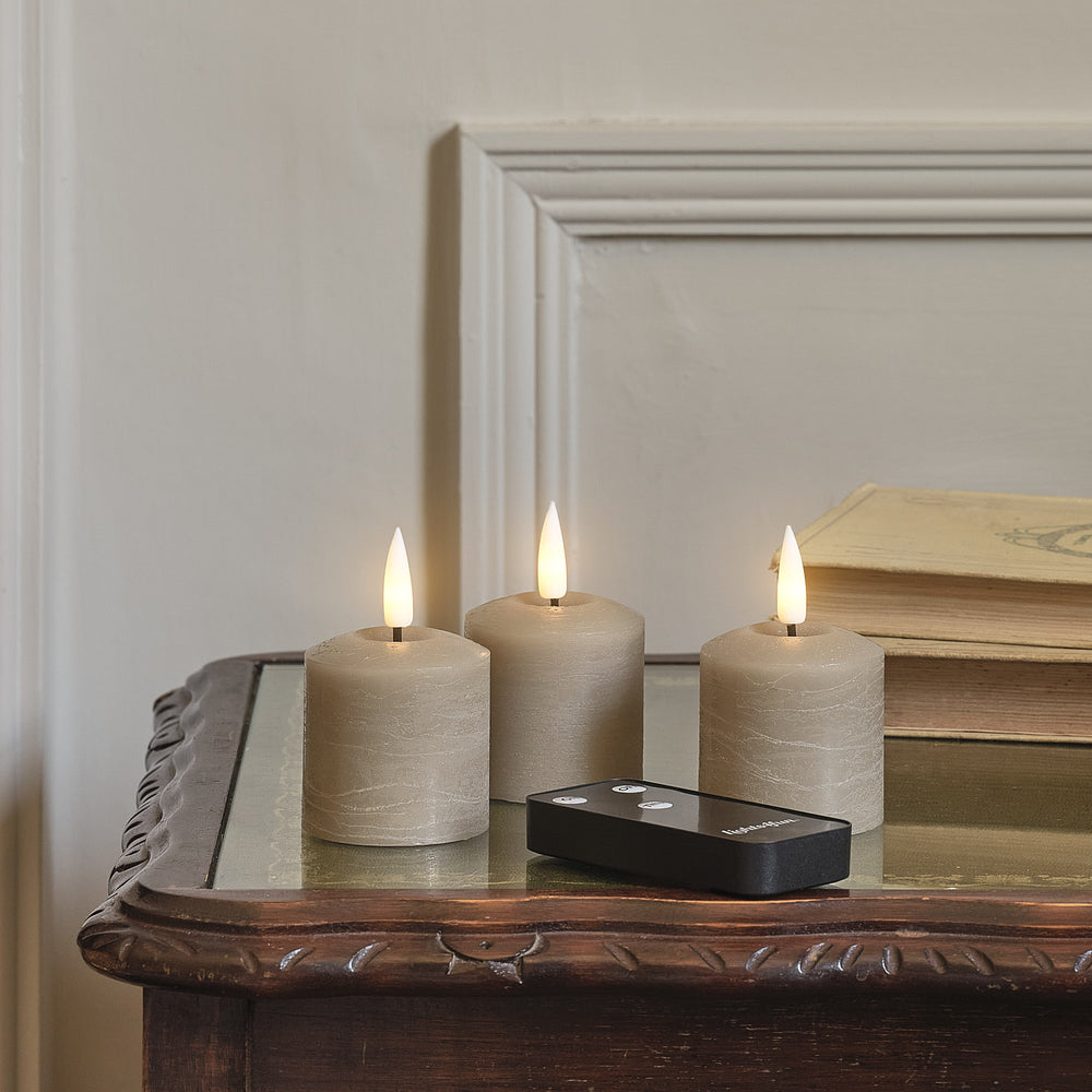 Lot de 3 Bougies LED Votives TruGlow® Effet Patiné Taupe avec Télécommande