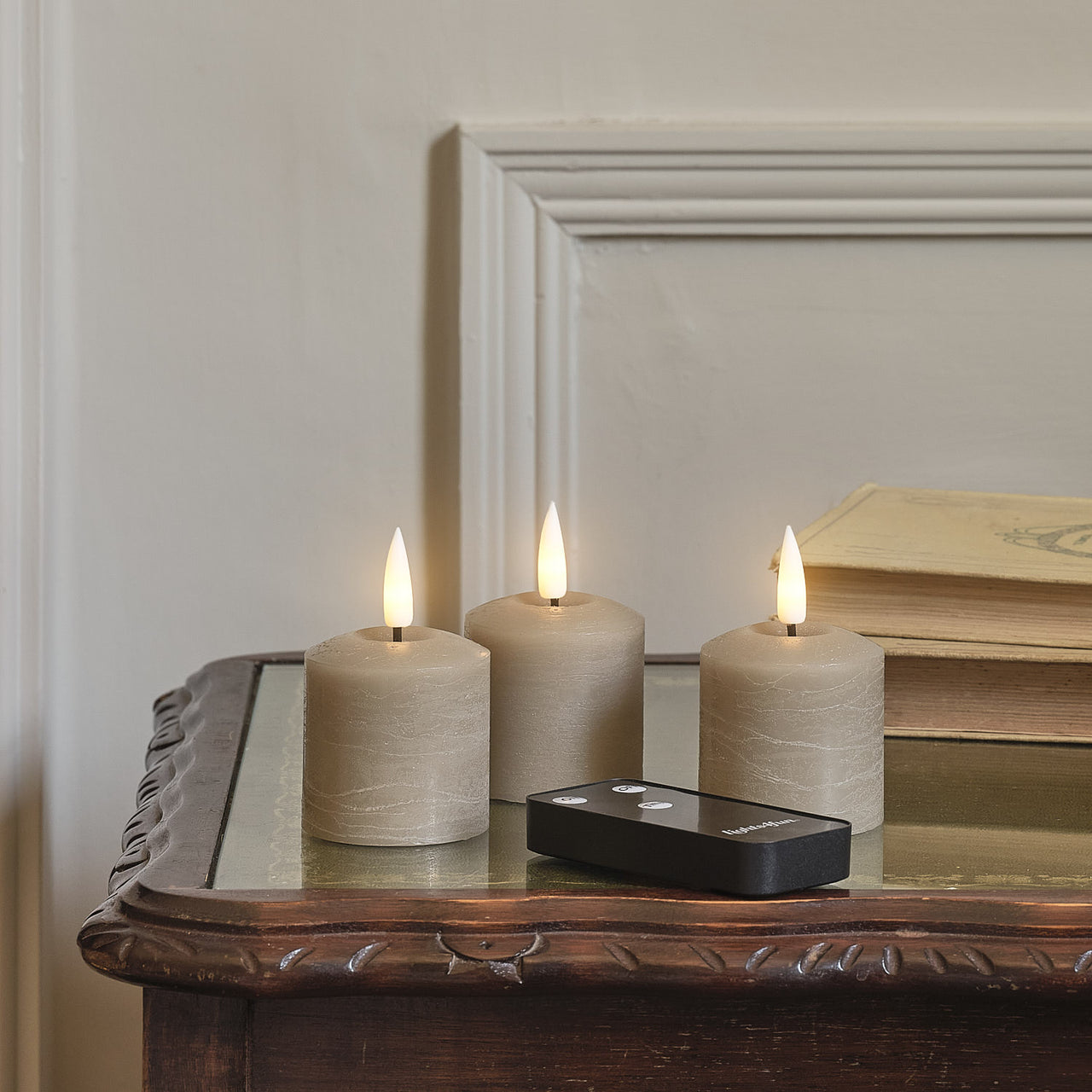 Lot de 3 Bougies LED Votives TruGlow® Effet Patiné Taupe avec Télécommande