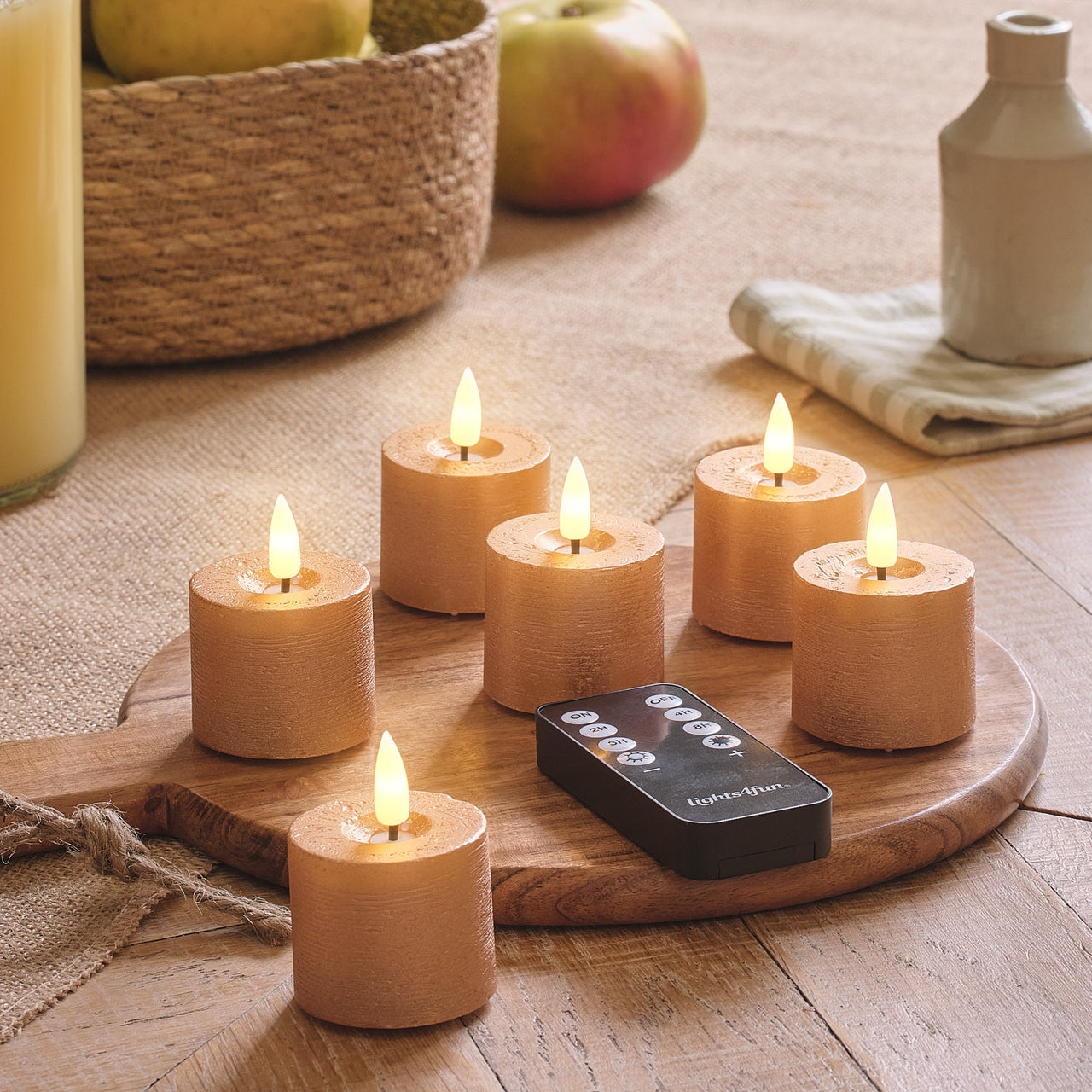 Lot de 6 Bougies LED Votives TruGlow® Effet Patiné Cuivre avec Télécommande