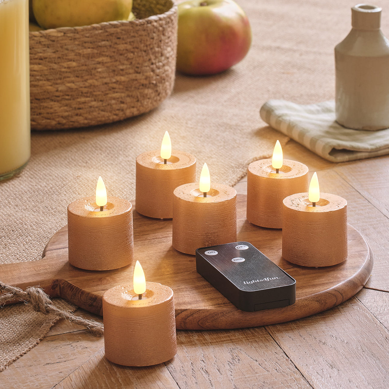 Lot de 6 Bougies LED Votives TruGlow® Effet Patiné Cuivre avec Télécommande