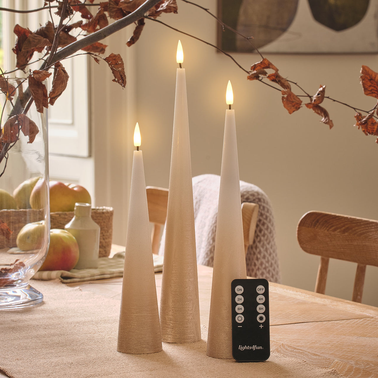 Lot de 3 Bougies LED Coniques Élancées TruGlow® Effet Dégradé Bronze avec Télécommande