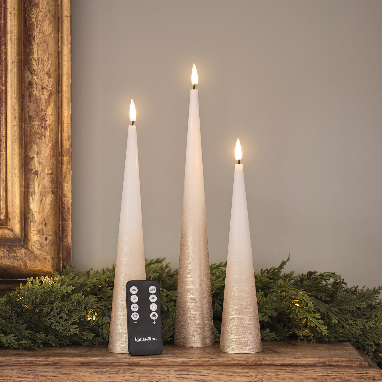 Lot de 3 Bougies LED Coniques Élancées TruGlow® Effet Dégradé Bronze avec Télécommande