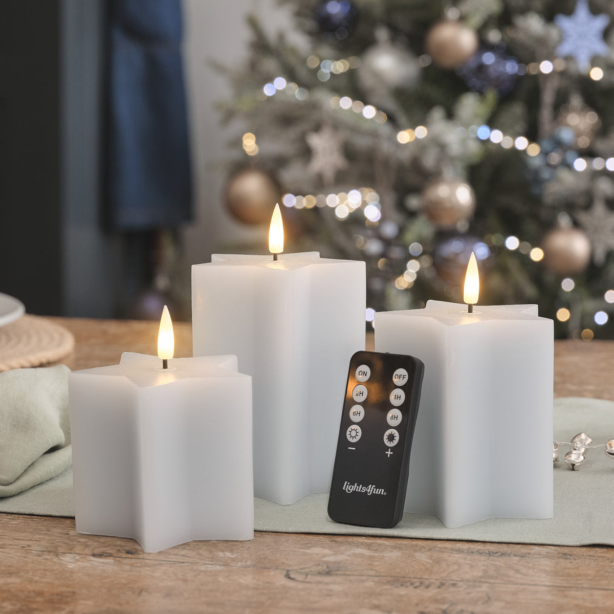 Lot de 3 Bougies LED en Forme d'Étoile avec Télécommande