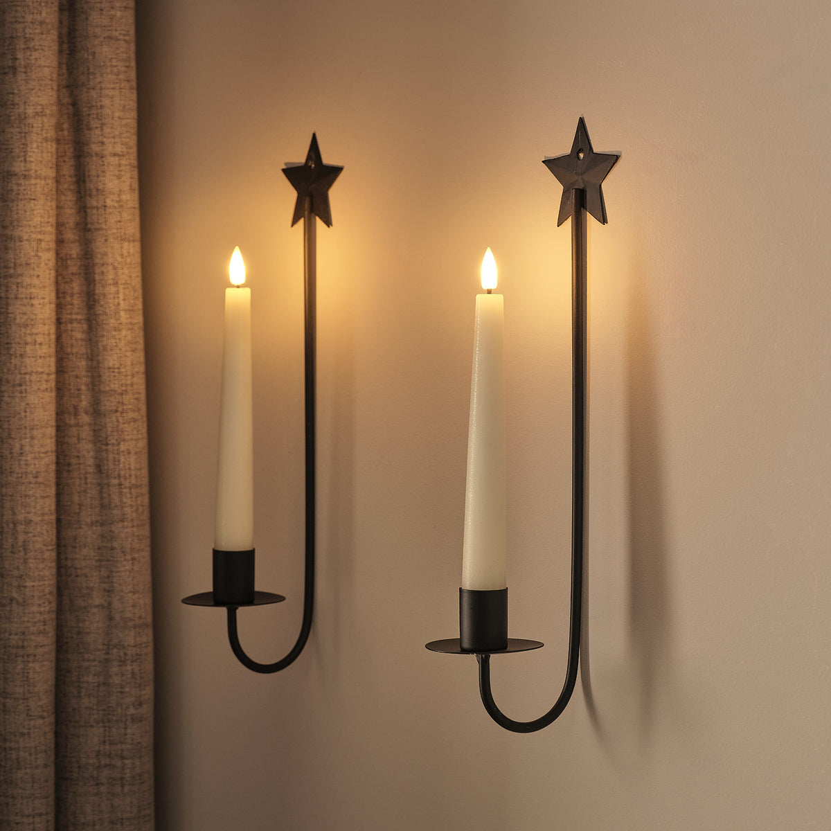 Lot de 2 Appliques Murales Étoiles avec Chandelles LED Ivoire TruGlow® et Télécommande