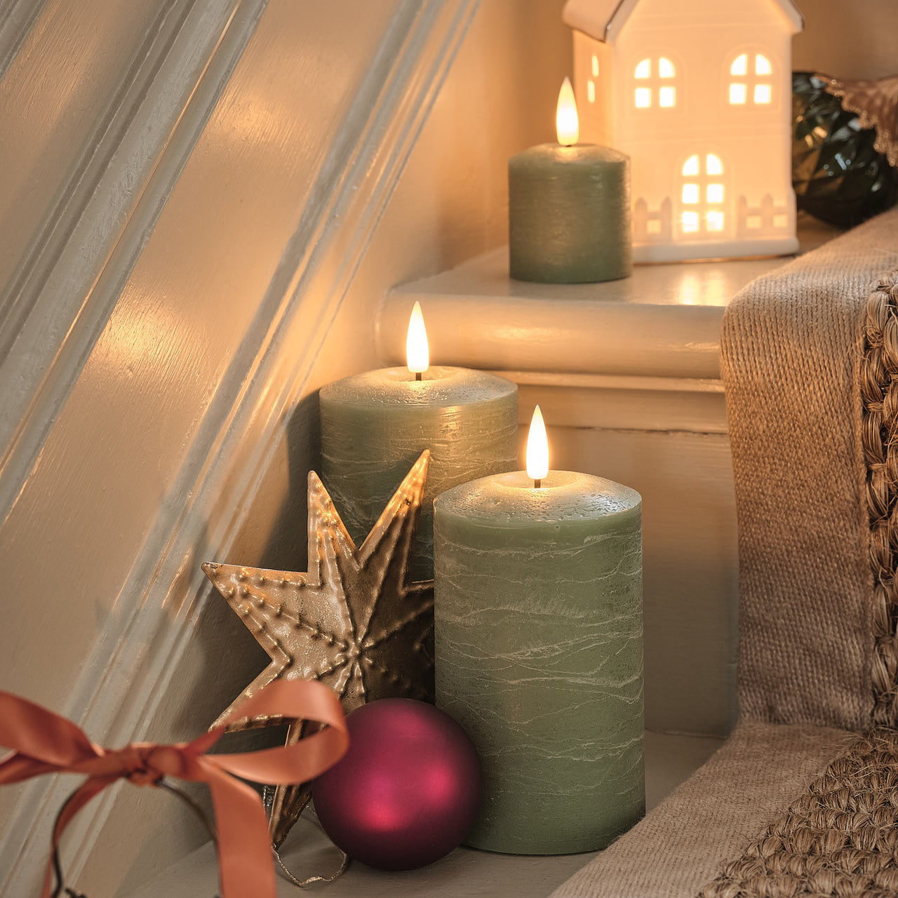 Lot de 3 Bougies Votives TruGlow® Vertes Effet Vieilli à LED avec Télécommande