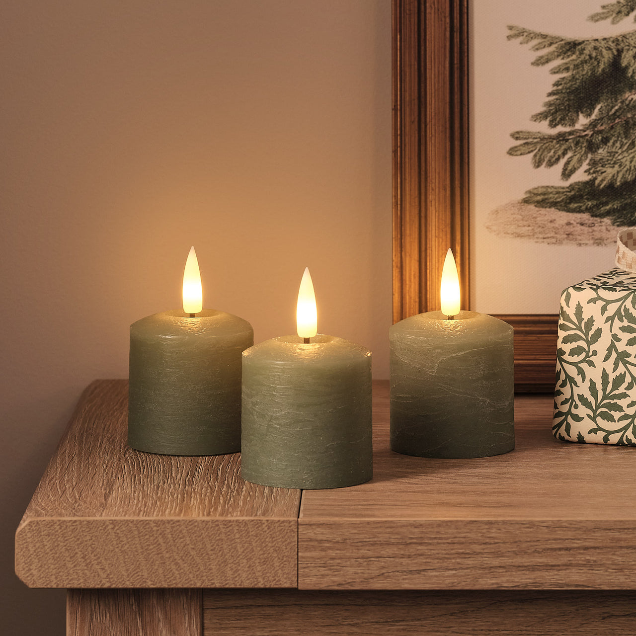 Lot de 3 Bougies Votives TruGlow® Vertes Effet Vieilli à LED avec Télécommande