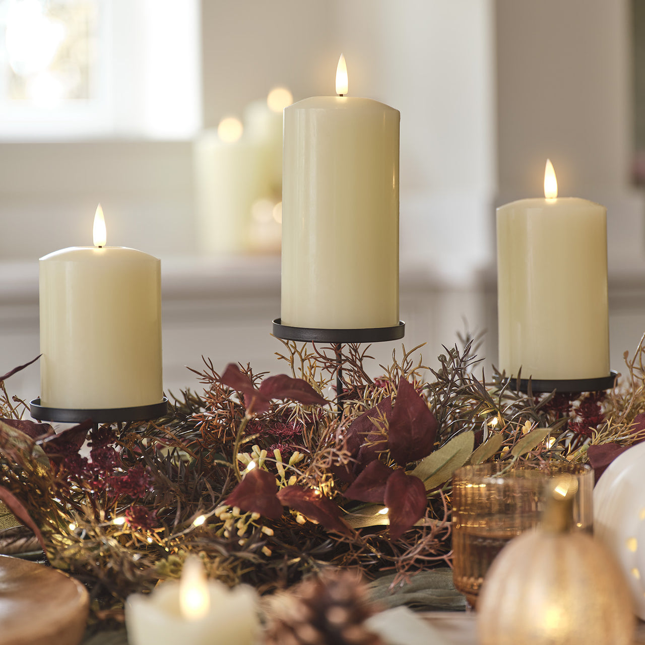 Lot de Composition Automnale avec Trio de Porte-Bougies & 3 Bougies LED TruGlow®