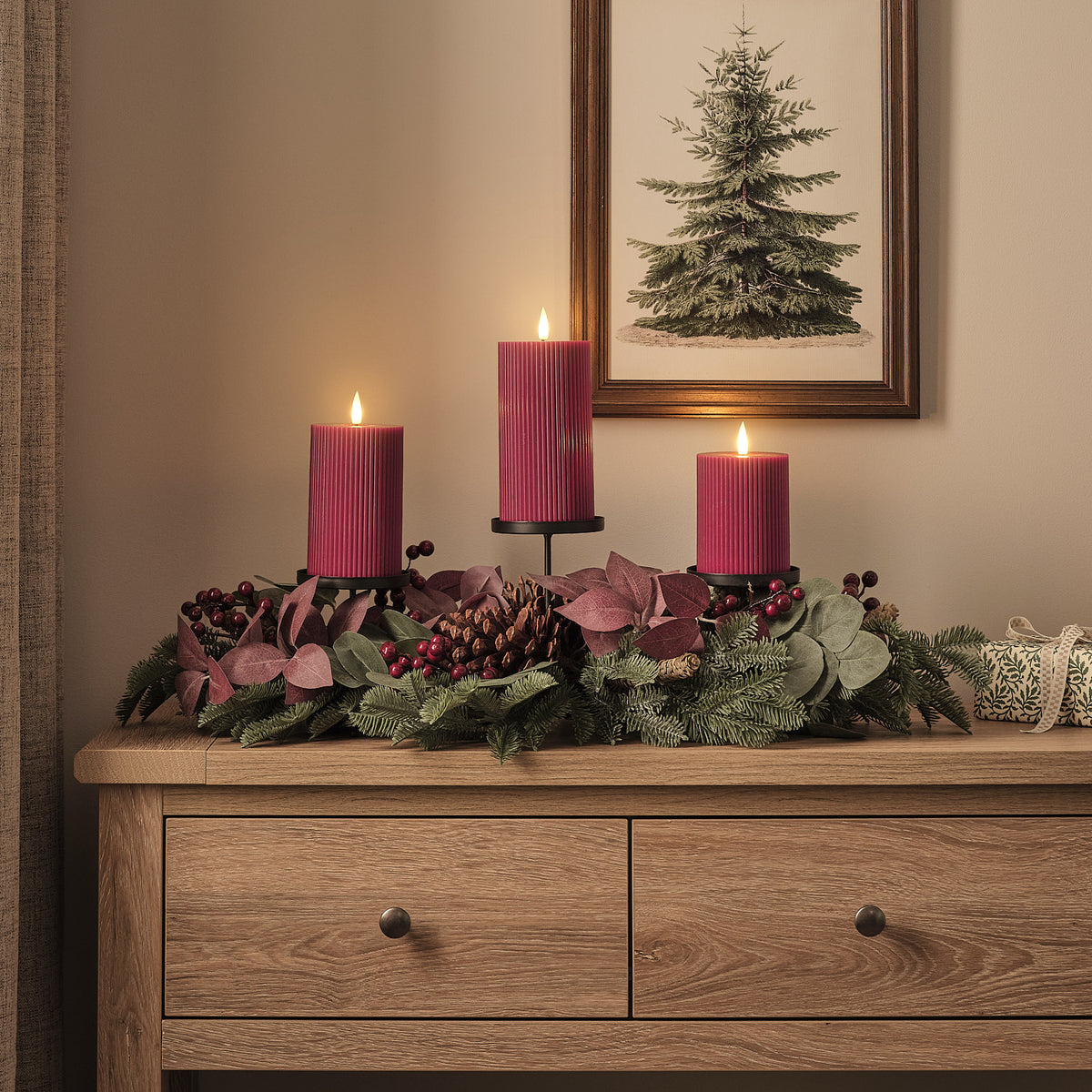 Composition Centre de Table Ambiance Festive avec Trio de Porte-Bougies