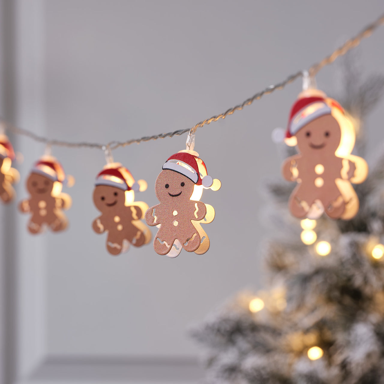 Lot de Cloche en Verre et Guirlande Micro LED Bonhommes Pain D’Épices