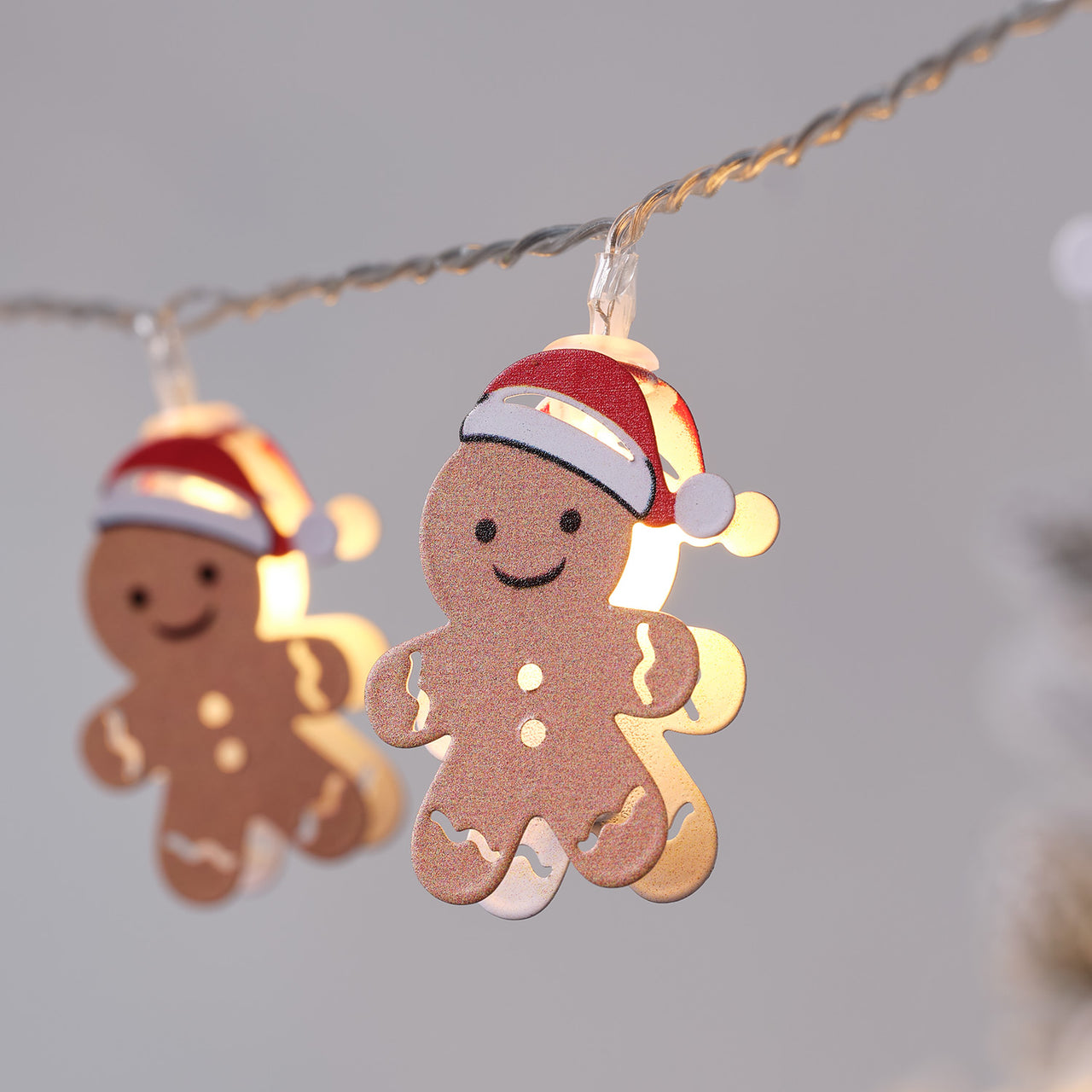 Lot de Cloche en Verre et Guirlande Micro LED Bonhommes Pain D’Épices