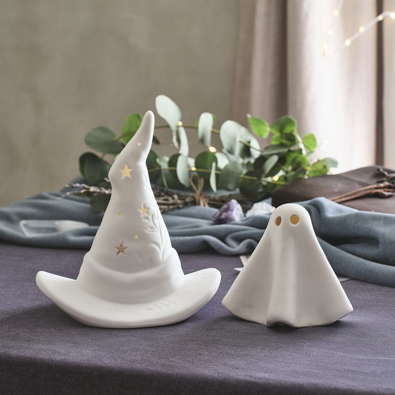 Lot de Fantôme et Chapeau de Sorcière Lumineux en Céramique à LED