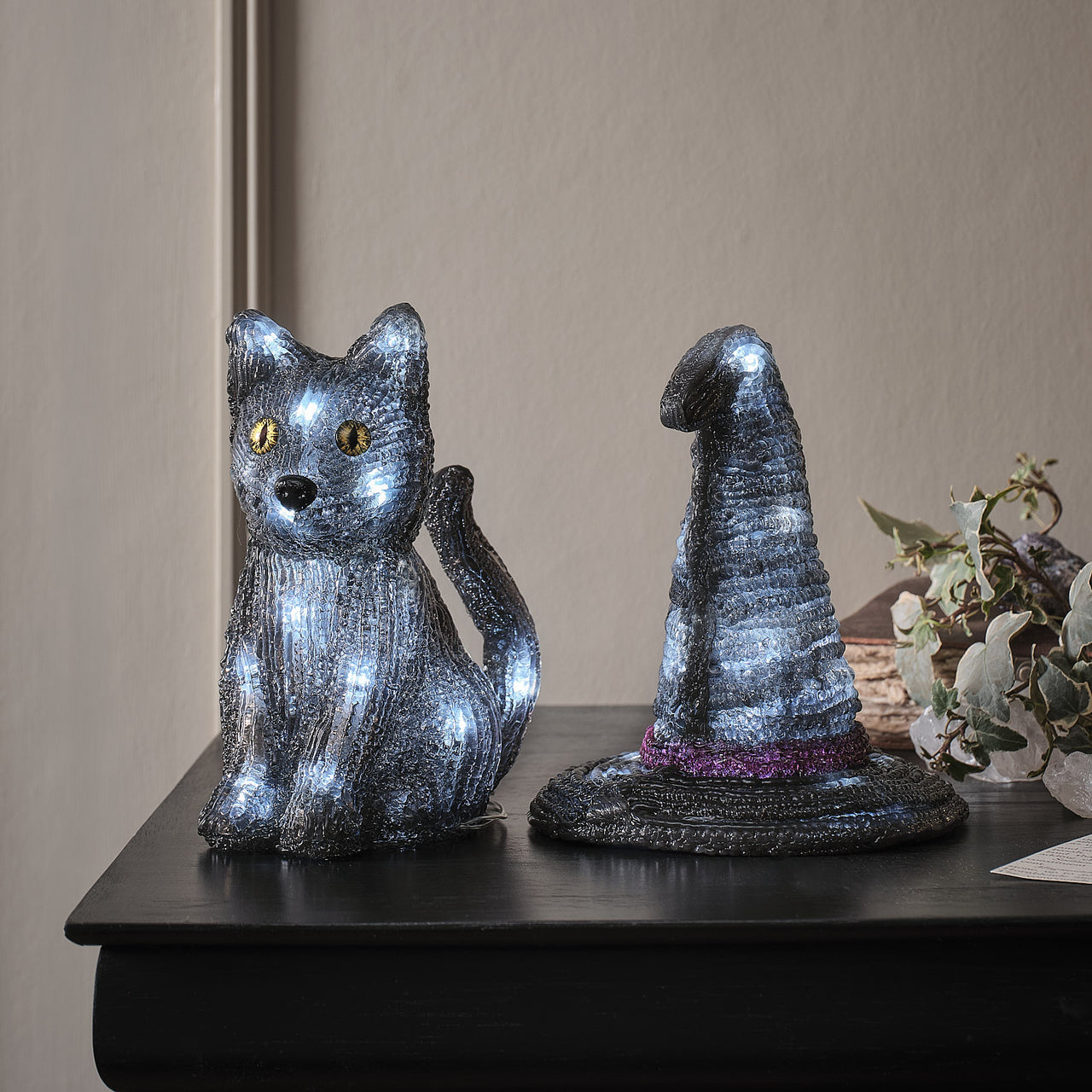 Chat de Sorcière 3D en Acrylique à LED Blancs
