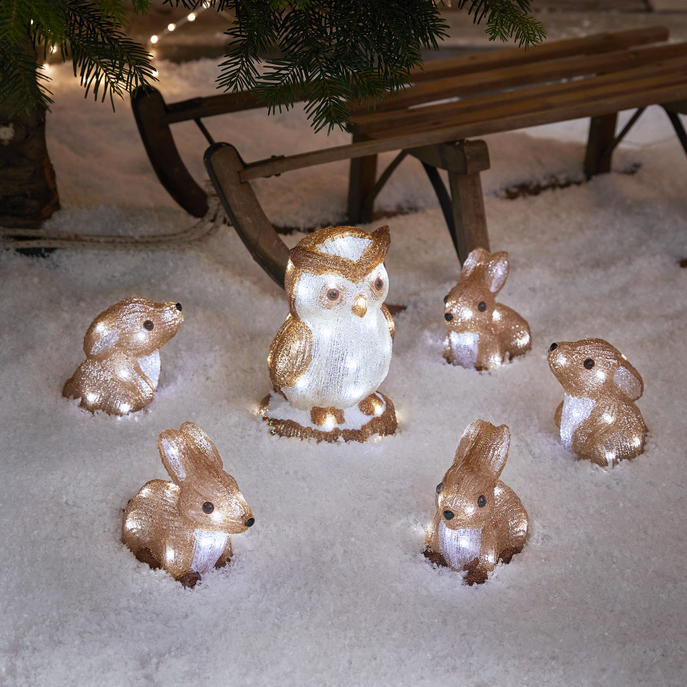 Lot de Figurines de Noël Hibou et Lapins Lumineux en Acrylique